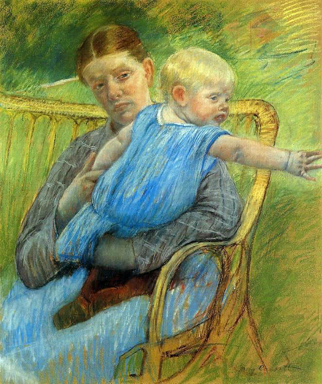 Mary Cassatt Mathilde Holding a Baby Who Reaches out to the Right - Hand Painted Oil Painting