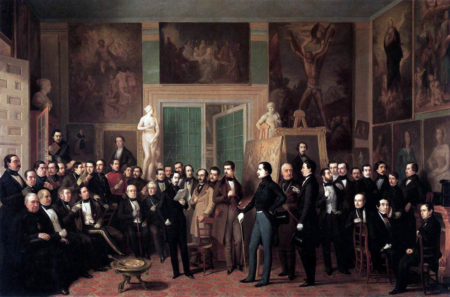 Antonio Maria Esquivel Suarez De Urbina Meeting of Poets in the Artist's Studio - Hand Painted Oil Painting