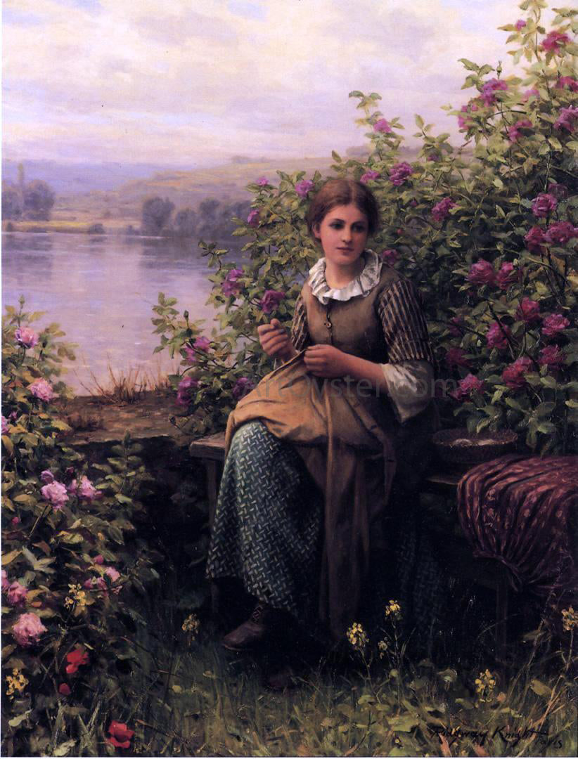 Daniel Ridgway Knight Mending - Hand Painted Oil Painting