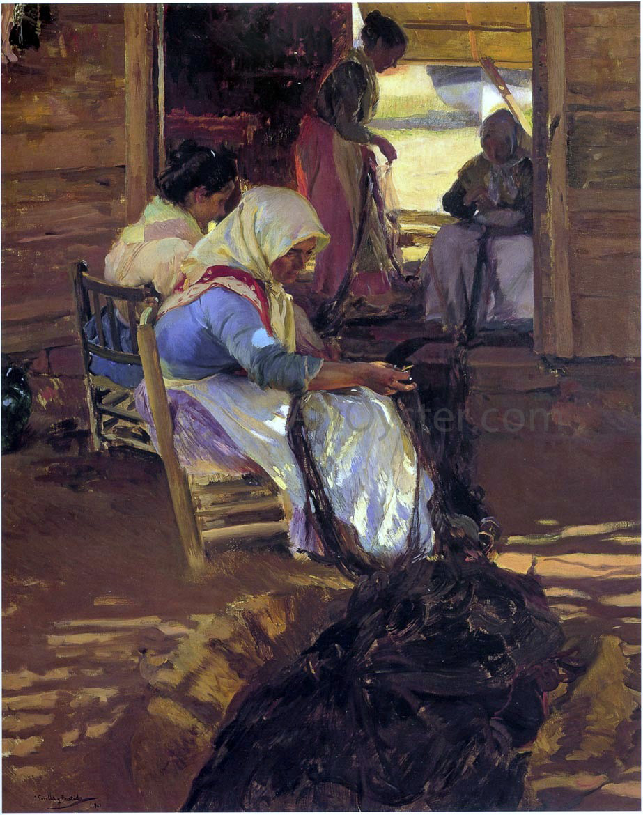 Joaquin Sorolla Y Bastida Mending Nets - Hand Painted Oil Painting