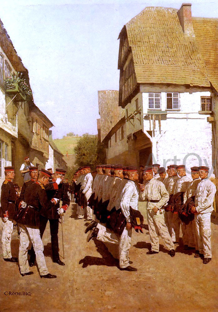 Carl Rochling Military Cadets Preparing For Parade - Hand Painted Oil Painting