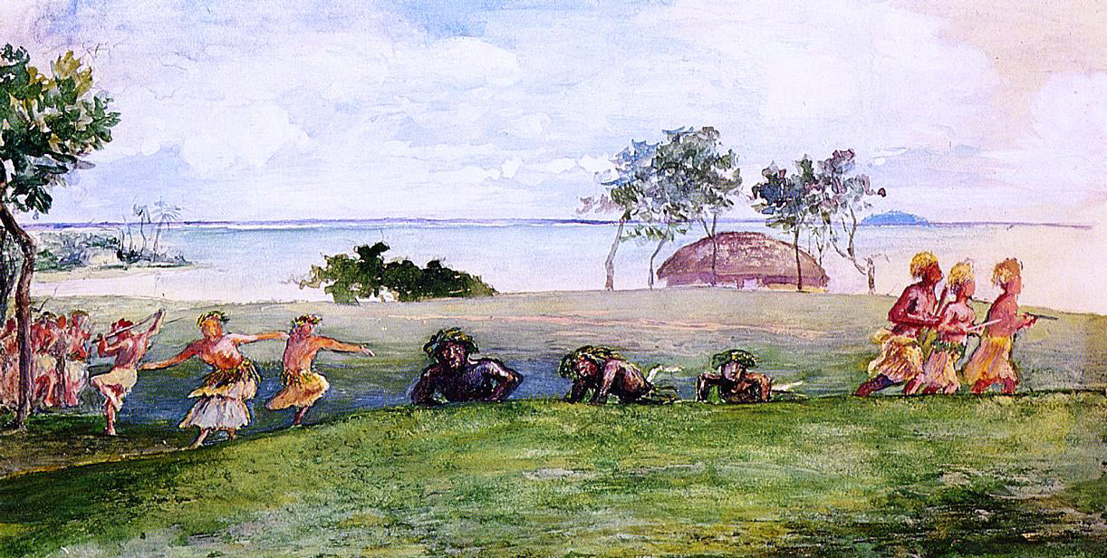 John La Farge Military Reception and War-Dance in Our Honor at Sapapali, Samoa - Hand Painted Oil Painting