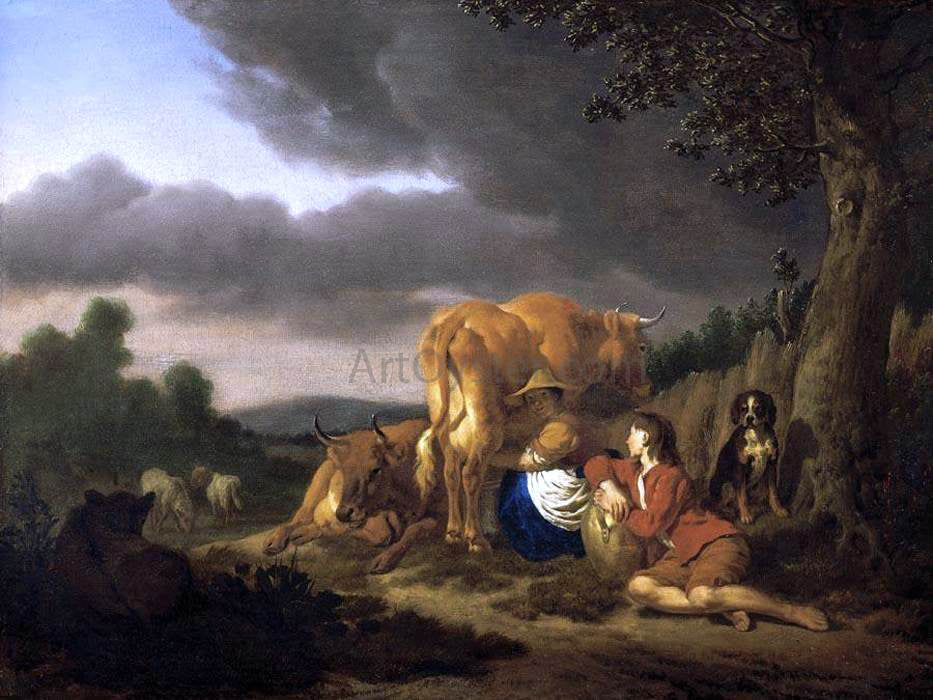 Adriaen Van de Velde Milking a Cow - Hand Painted Oil Painting