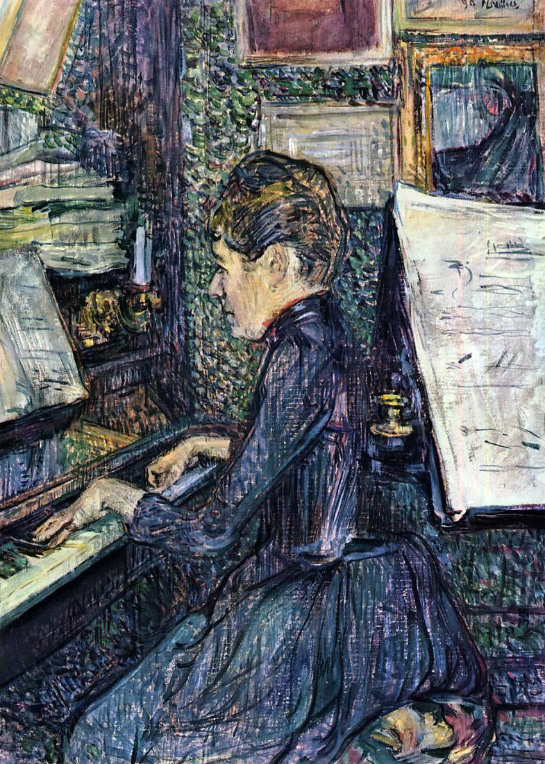 Henri De Toulouse-Lautrec Mille. Dihau Playing the Piano - Hand Painted Oil Painting
