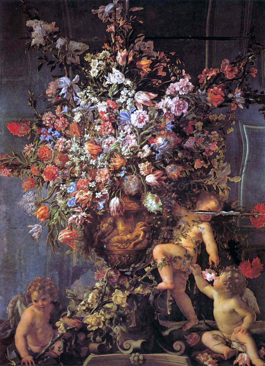 Mario Die fiori Mirror with Three Putti - Hand Painted Oil Painting