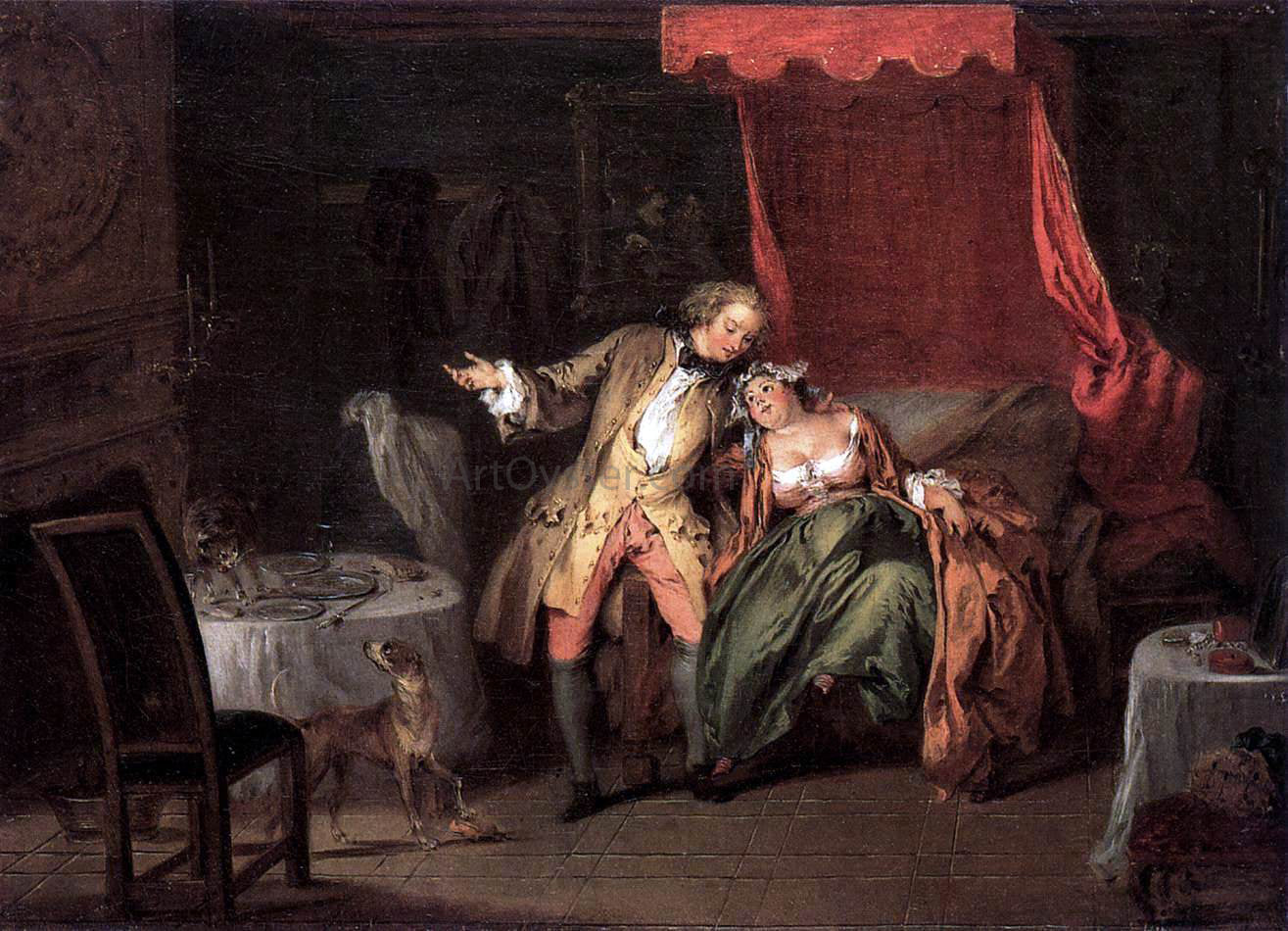 Jean Joseph Pater Mme. de Bouvillon Tempts Fate by Asking Ragotin to Search for a Flea - Hand Painted Oil Painting