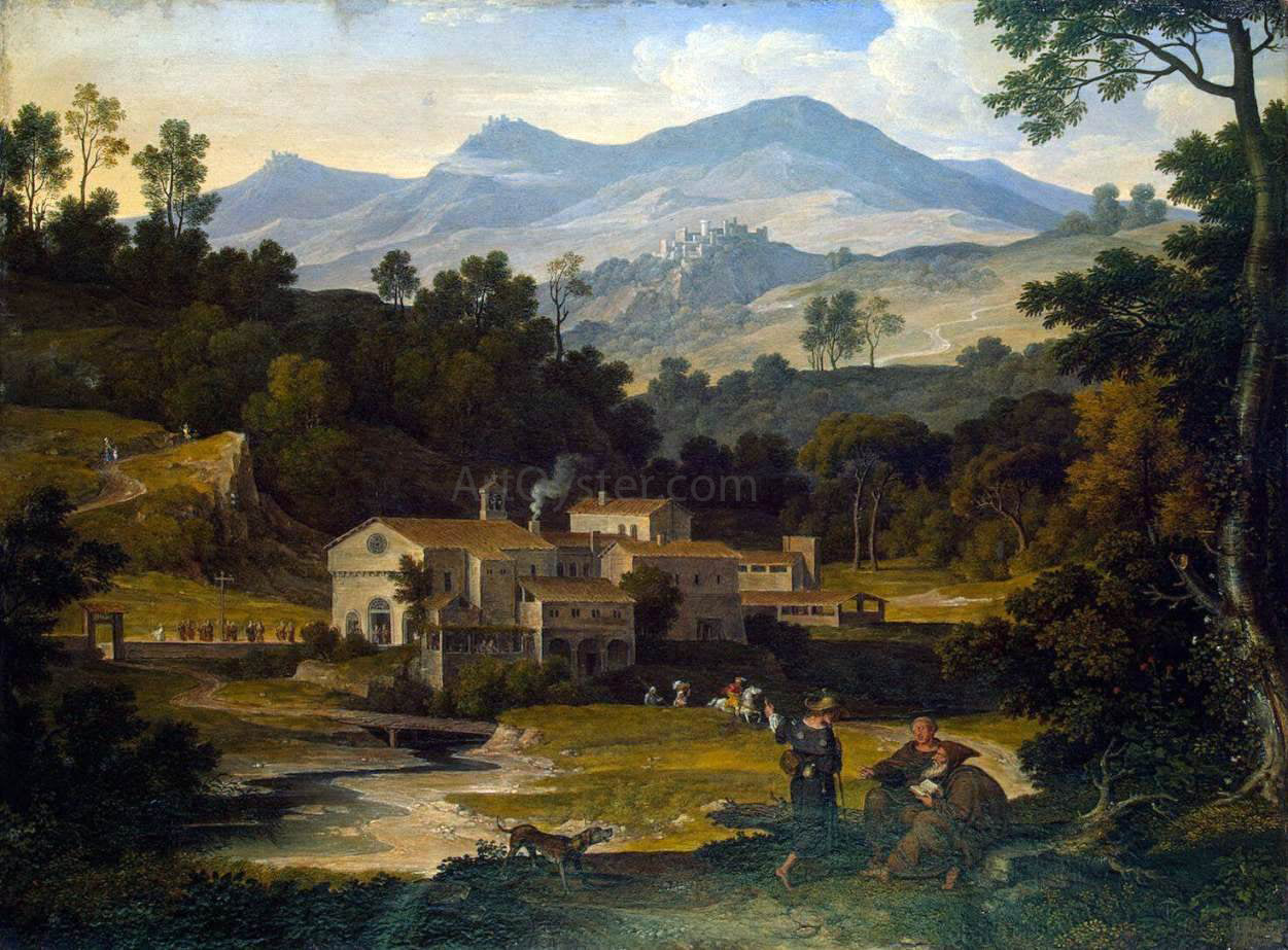 Joseph Anton Koch Monastery of San Francesco di Civitella in the Sabine Mountains - Hand Painted Oil Painting