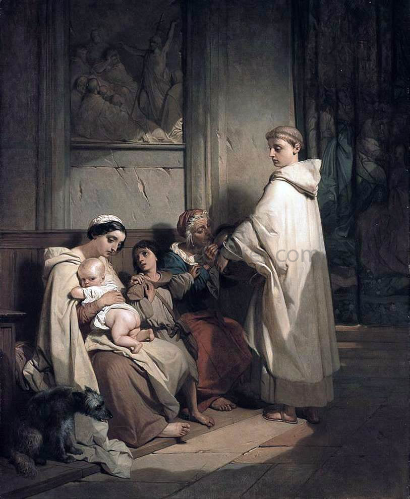 Louis Gallait Monk Feeding the Poor - Hand Painted Oil Painting