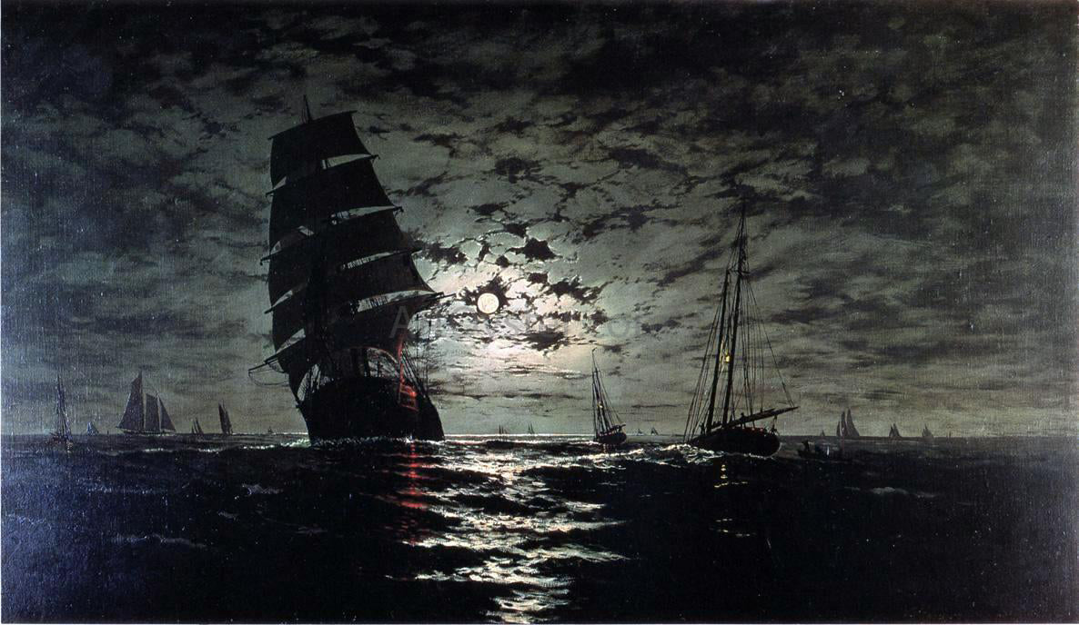 Franklin J Stanwood Moonlight Marine - Hand Painted Oil Painting