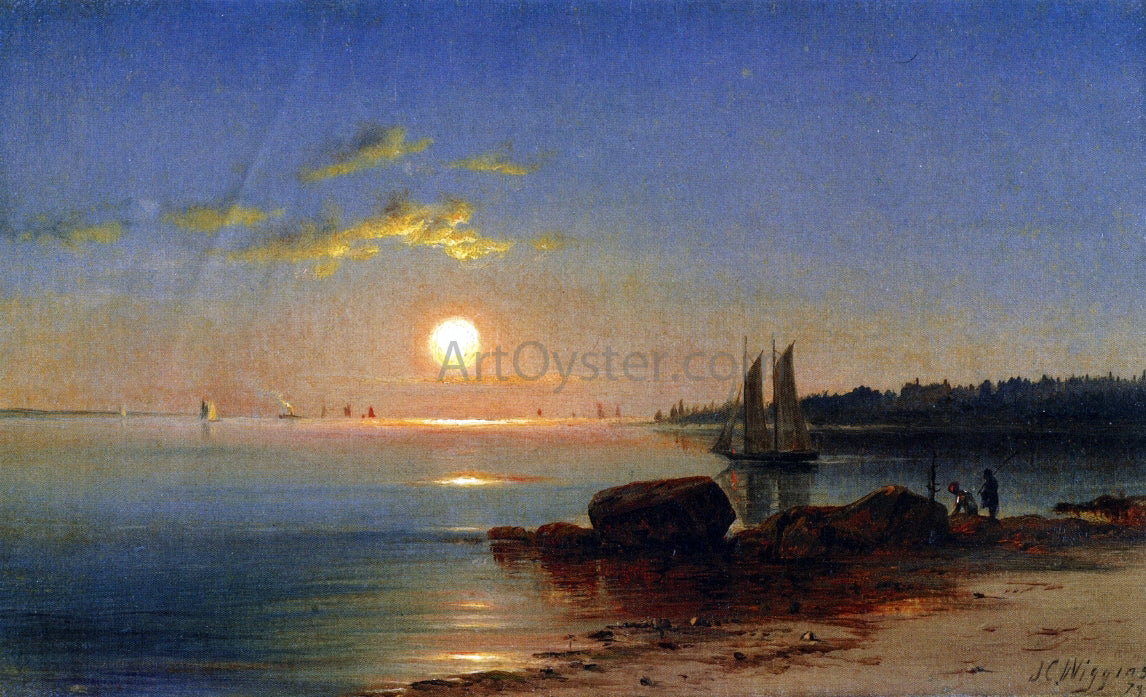 John Carleton Wiggins Moonlight on the Long Island Sound - Hand Painted Oil Painting