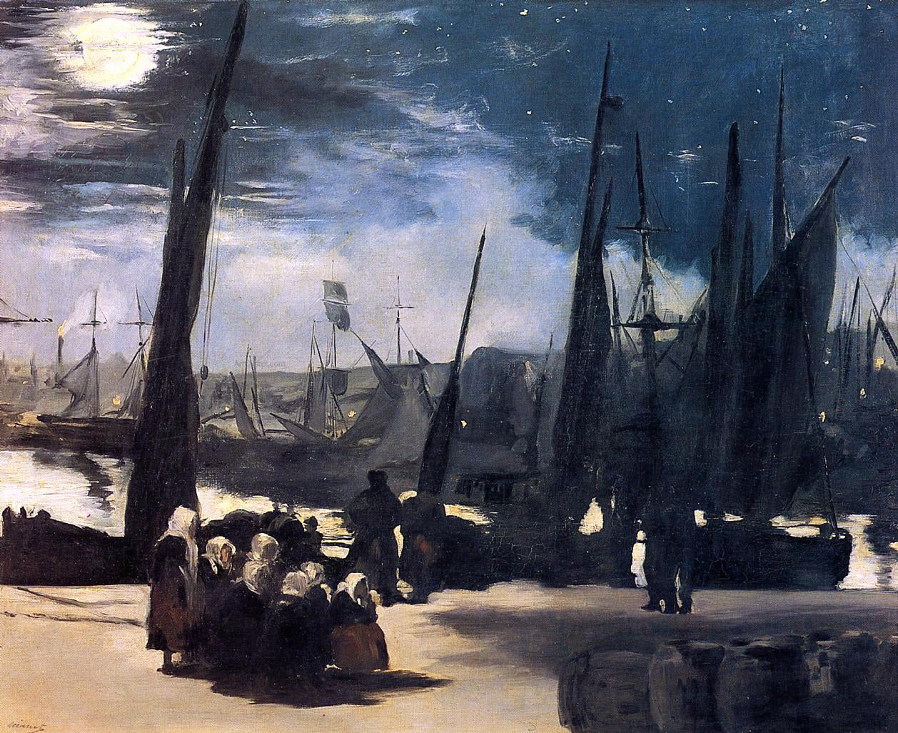 Edouard Manet Moonlight over Bologne Harbor - Hand Painted Oil Painting