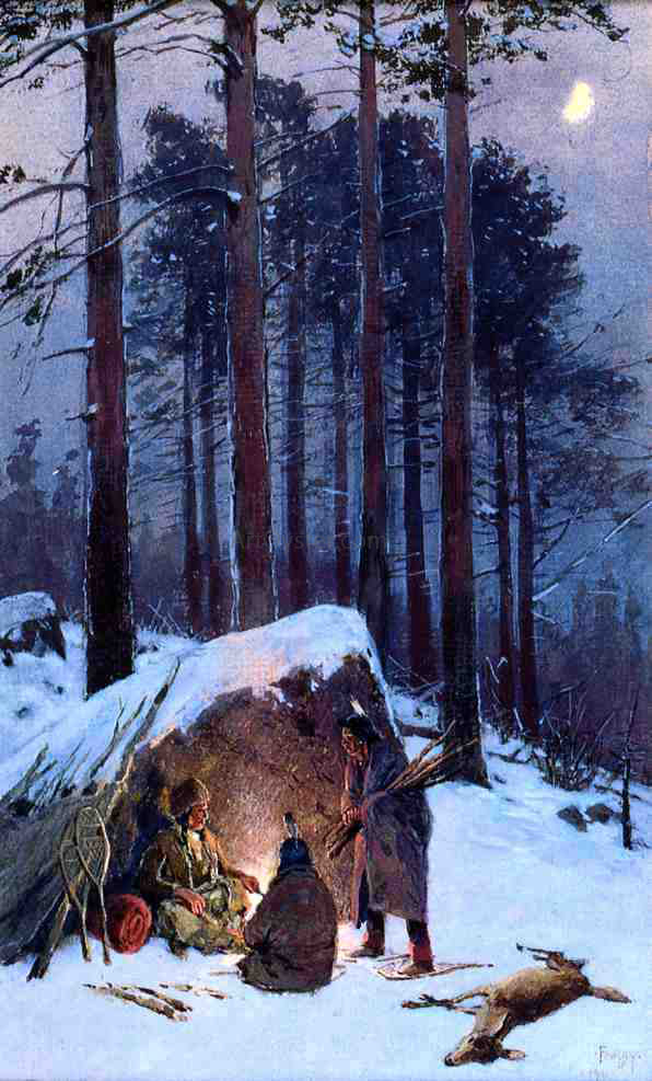 Henry F Farney Moonlit Indian Encampment - Hand Painted Oil Painting
