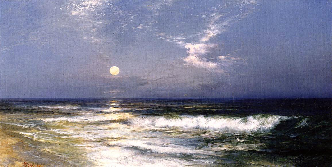 Thomas Moran Moonlit Seascape - Hand Painted Oil Painting