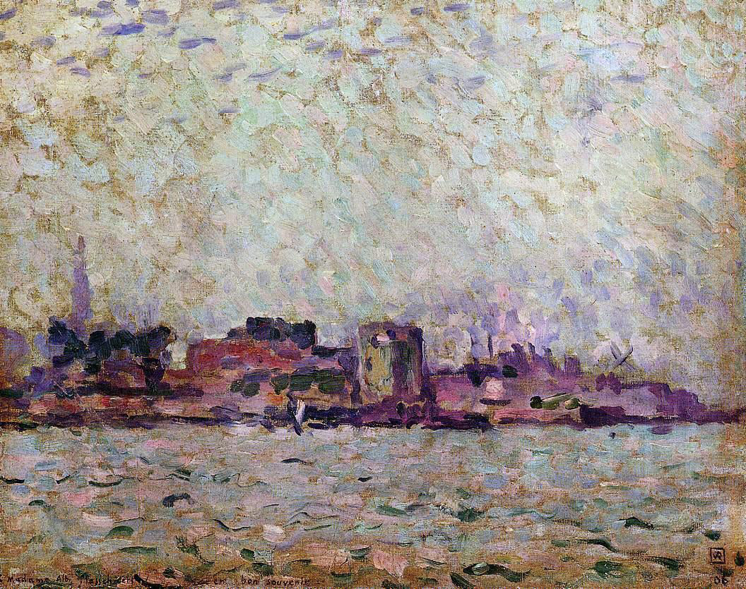 Theo Van Rysselberghe Morning Fog over the Port of Veer, Holland - Hand Painted Oil Painting
