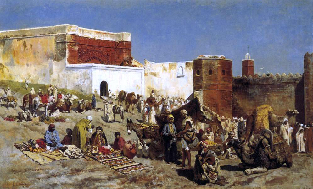 Edwin Lord Weeks Moroccan Market, Rabat - Hand Painted Oil Painting