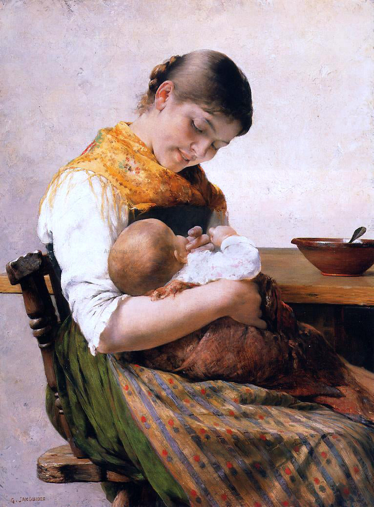  George Jakobides Mother and Child - Hand Painted Oil Painting