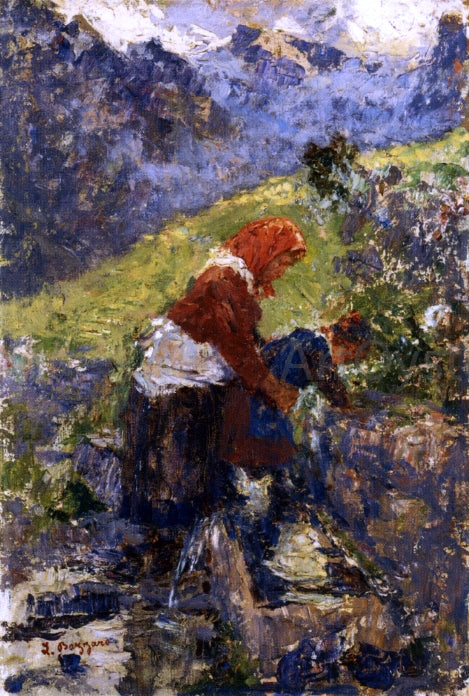 Leonardo Bazzaro Mother and Child at the Fountain - Hand Painted Oil Painting