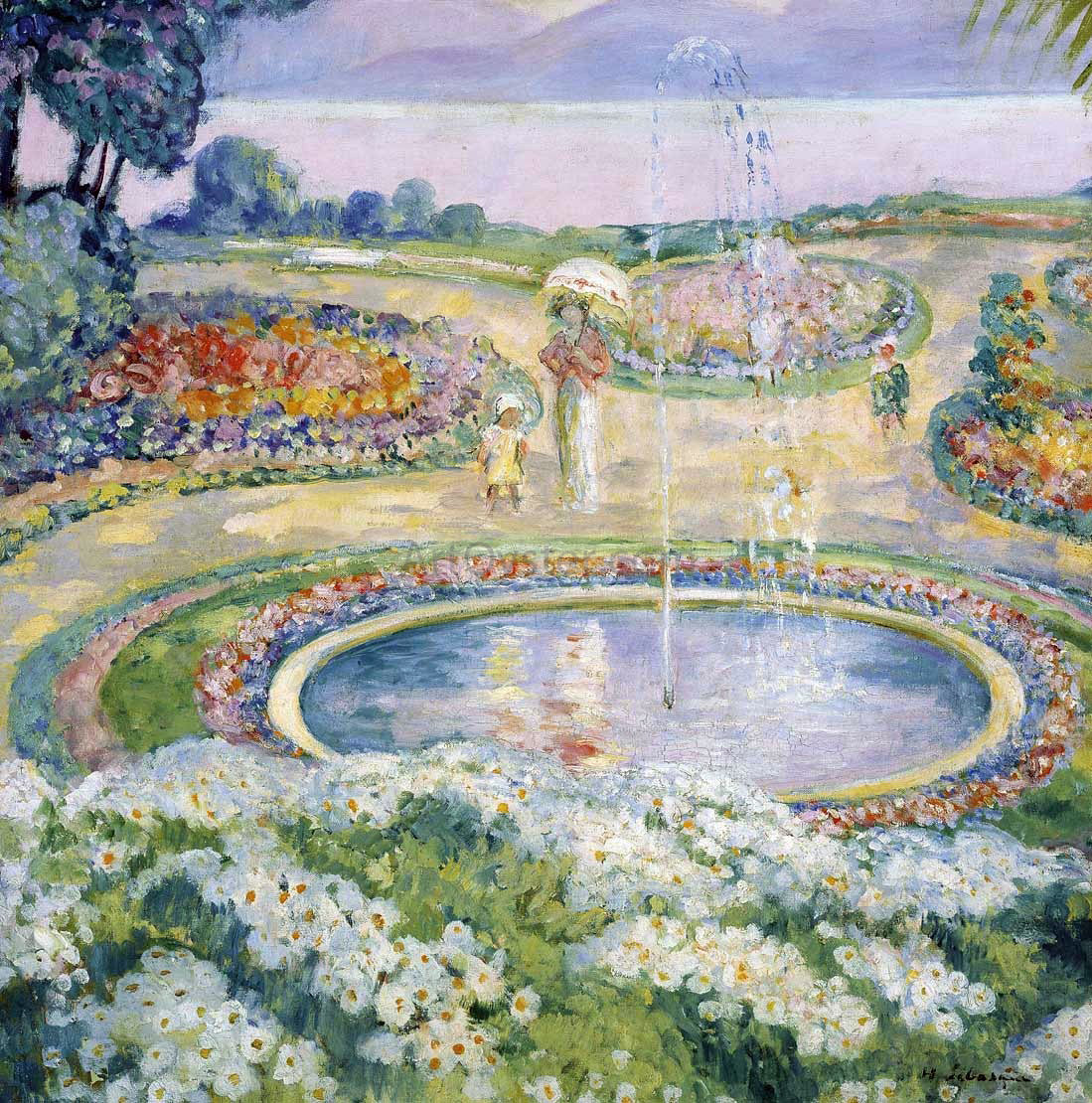 Henri Lebasque Mother and Child by a Fountain - Hand Painted Oil Painting