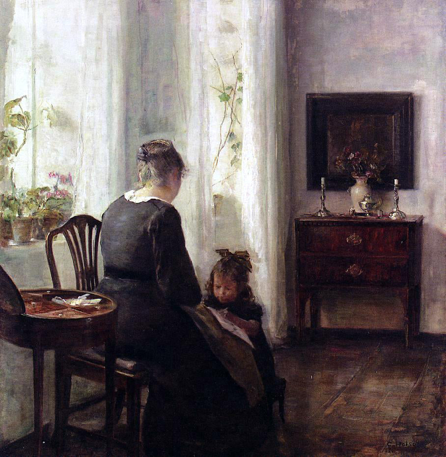 Carl Vilhelm Holsoe Mother and Child by a window - Hand Painted Oil Painting