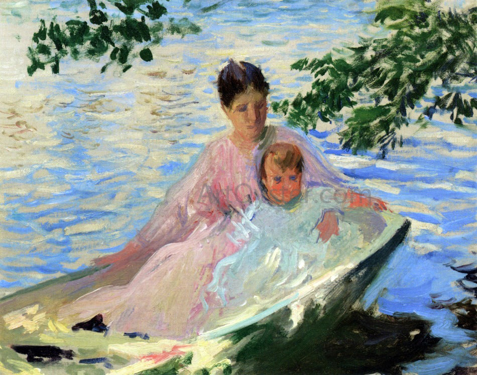 Edmund Tarbell Mother and Child in a Boat (study) - Hand Painted Oil Painting