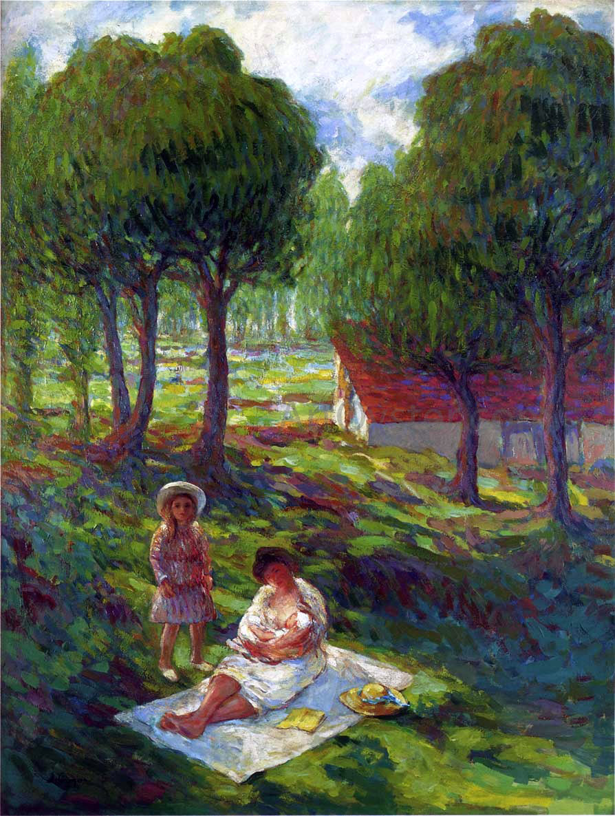 Henri Lebasque Mother and Child in a Landscape - Hand Painted Oil Painting