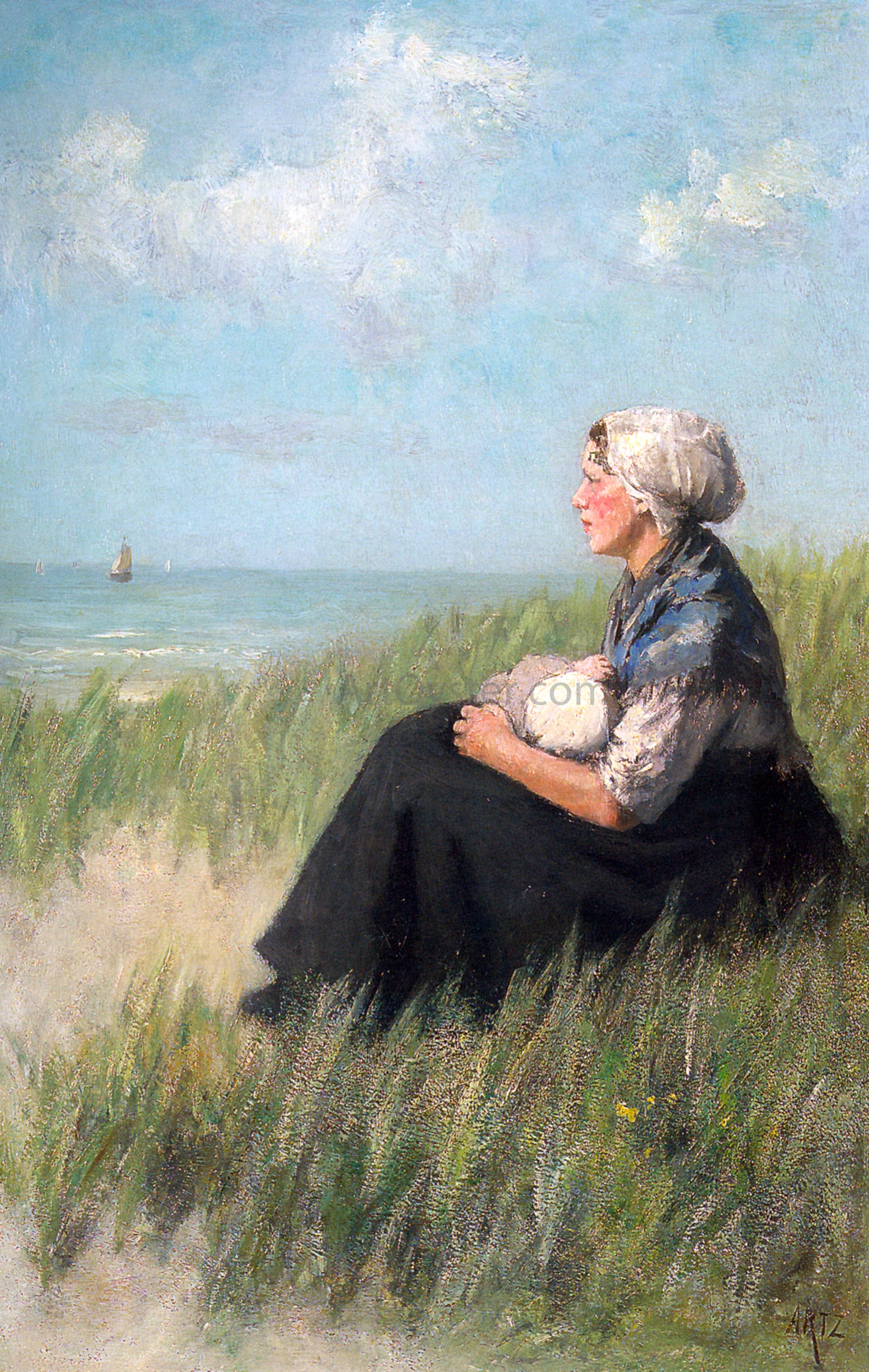 David Constant Artz Mother and Child in the Dunes - Hand Painted Oil Painting