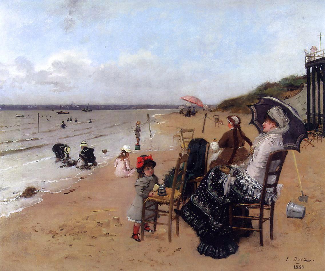 Ernst-Ange Duez Mother and Daughter on the Beach - Hand Painted Oil Painting