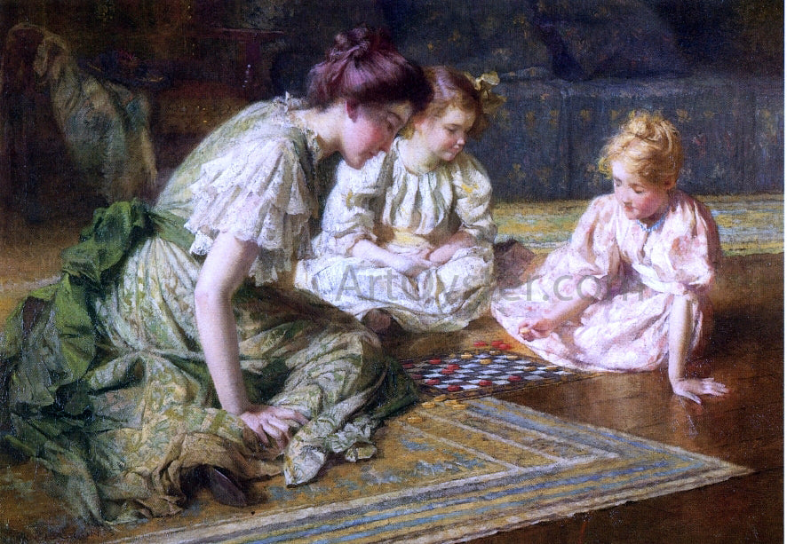 Francis Coates Jones Mother and Daughters Playing Chess - Hand Painted Oil Painting