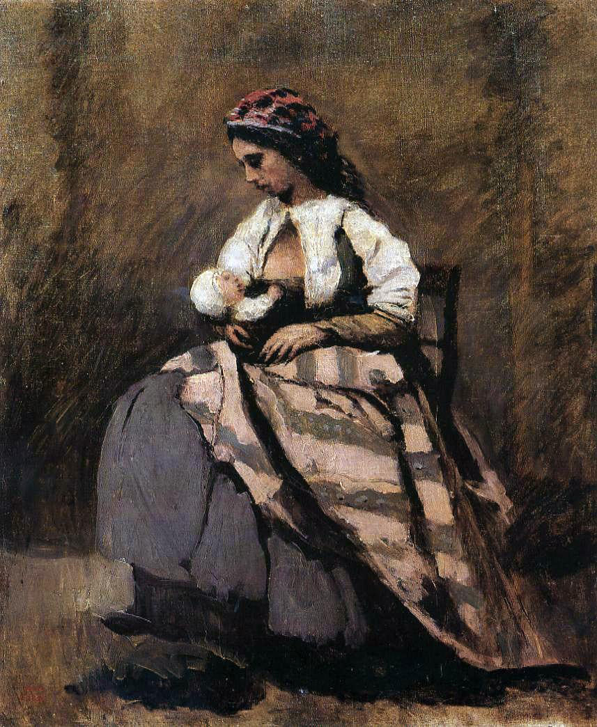 Jean-Baptiste-Camille Corot Mother Breast Feeding Her Child - Hand Painted Oil Painting