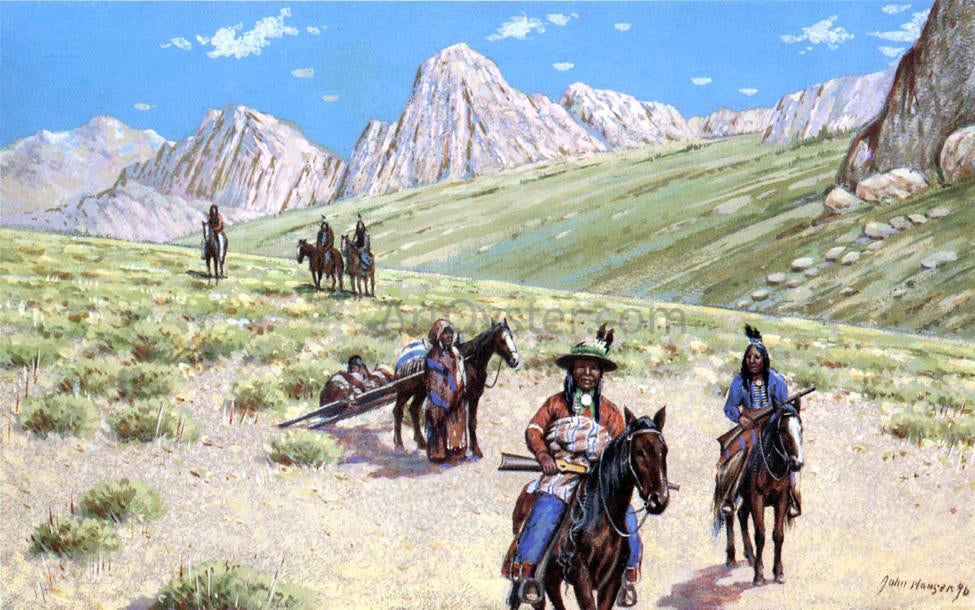 John Hauser Mountain Desert Trail (also known as Indian Scouts with Travois) - Hand Painted Oil Painting