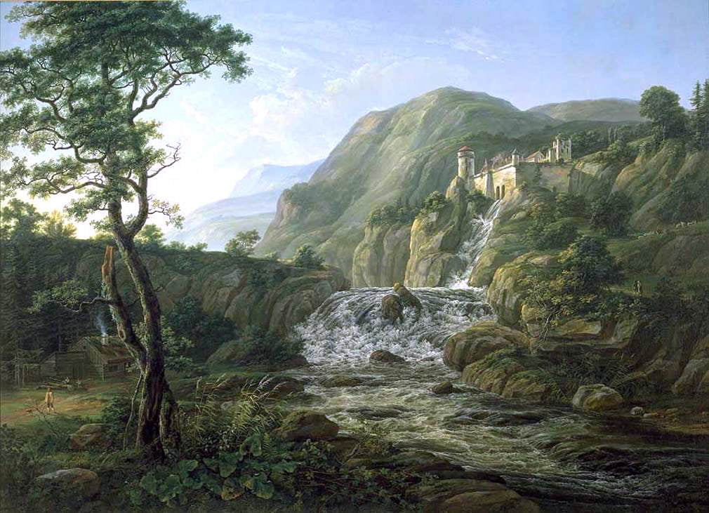 Johan Christian Claussen Dahl Mountain Landscape with a Castle - Hand Painted Oil Painting