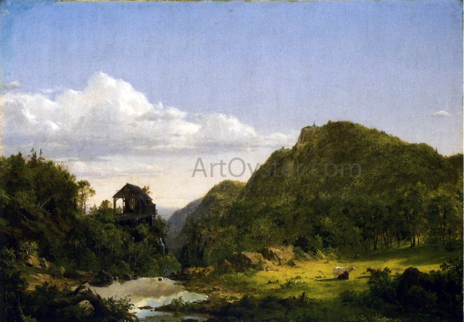 Frederic Edwin Church Mountain Landscape with Mill, Cows and Stream - Hand Painted Oil Painting