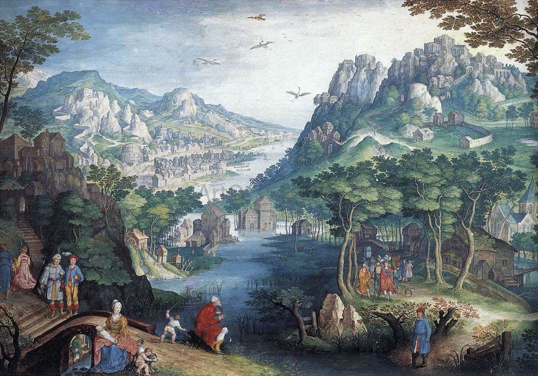 Gillis Van Coninxloo Mountain Landscape with River Valley and the Prophet Hosea - Hand Painted Oil Painting