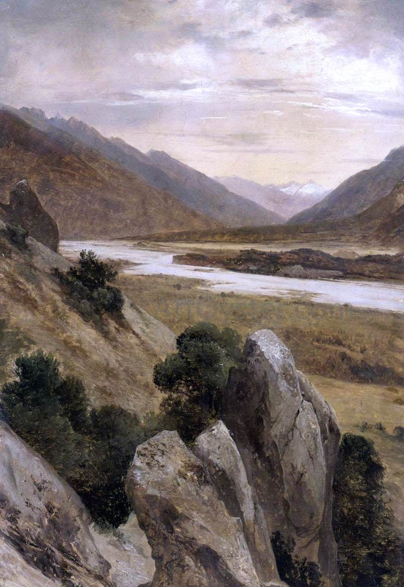 Alexandre Calame Mountainous Riverscape - Hand Painted Oil Painting