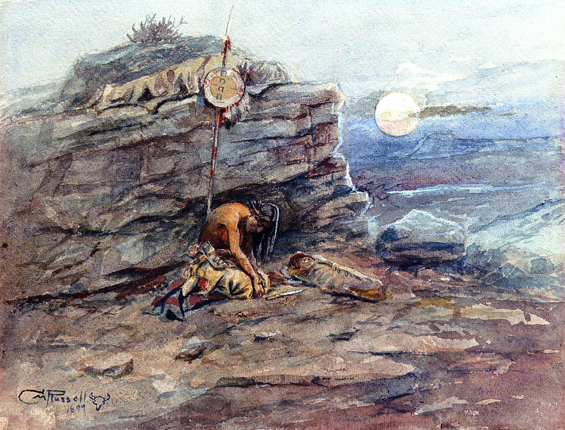 Charles Marion Russell Mourning Her Warrior Dead - Hand Painted Oil Painting