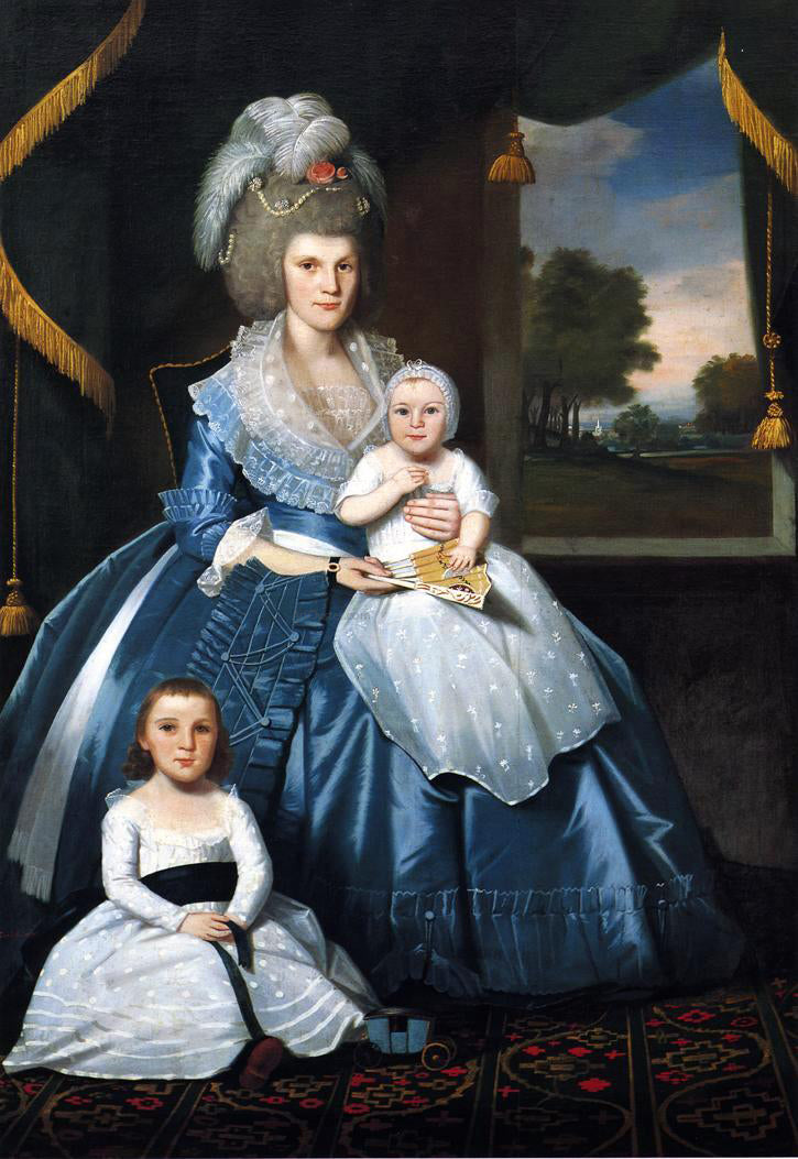 Ralph Earl Mrs. Benjamin Tallmadge and Son Henry Floyd and Daughter Maria Jones - Hand Painted Oil Painting