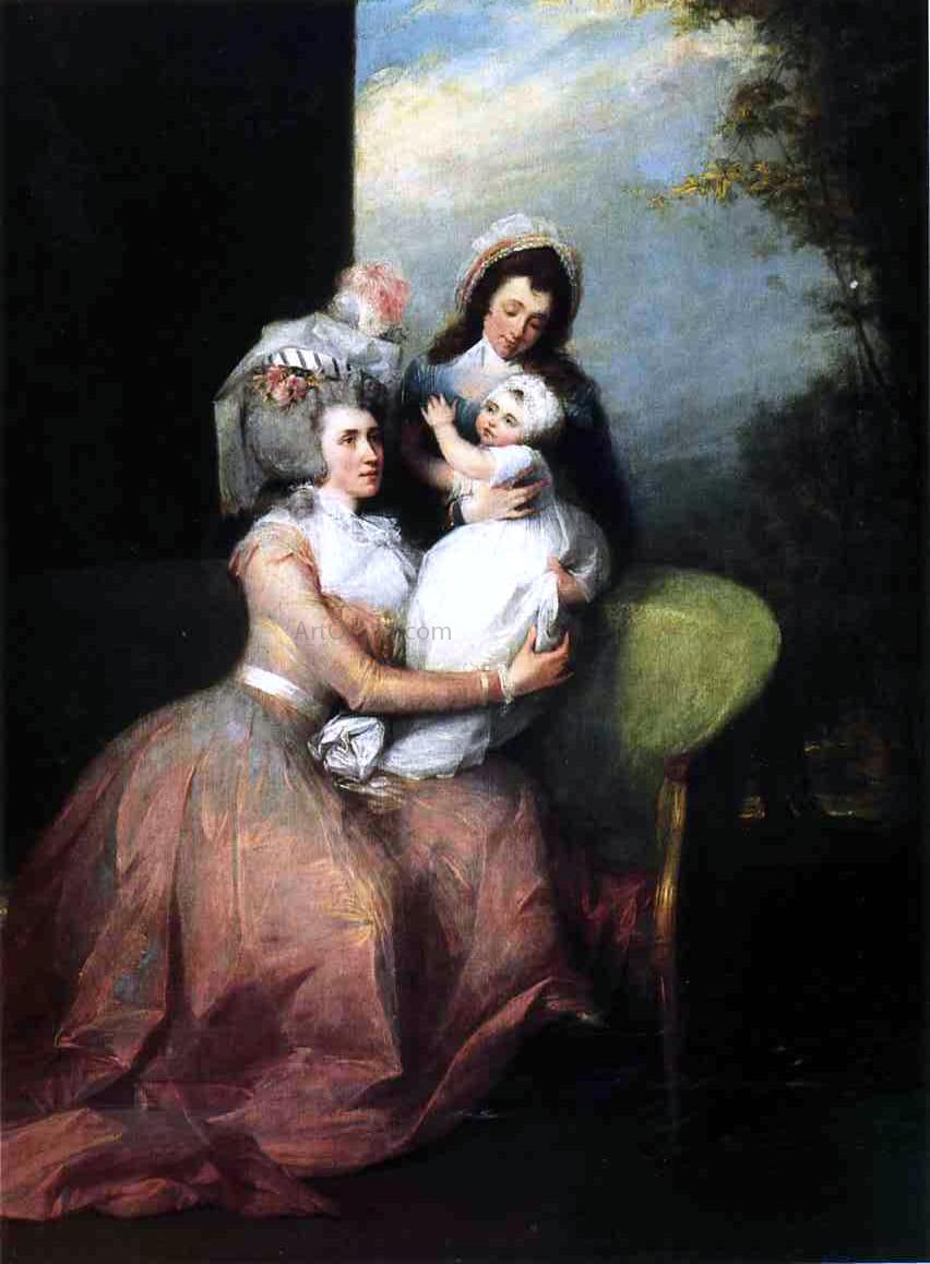 John Trumbull Mrs. John Barker Church (Angelica Schuyler), Son Philip and Servant - Hand Painted Oil Painting