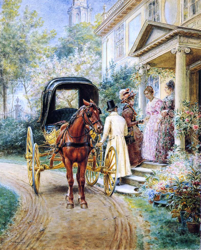 Edward Lamson Henry Mrs. Lydig and Her Daughter Greeting Their Guest - Hand Painted Oil Painting