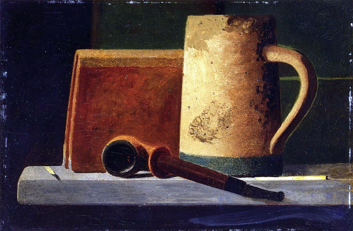 John Frederick Peto Mug, Pipe and Book in Window Ledge - Hand Painted Oil Painting
