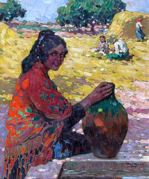 Alberto Pla Y Rubio Mujer con Cantaro - Hand Painted Oil Painting