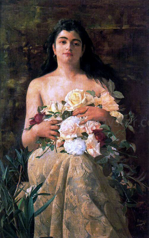 Ignacio Diaz Olano Mujer con Flores - Hand Painted Oil Painting