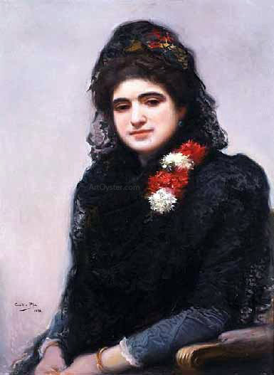 Cecilio Pla y Gallardo Mujer con Mantilla - Hand Painted Oil Painting