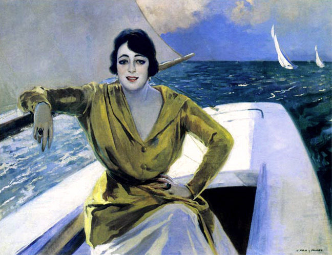 Julio Vila Prades Mujer en la Barca - Hand Painted Oil Painting