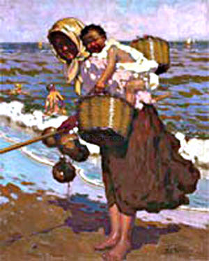 Alberto Pla Y Rubio Mujer en la Playa - Hand Painted Oil Painting