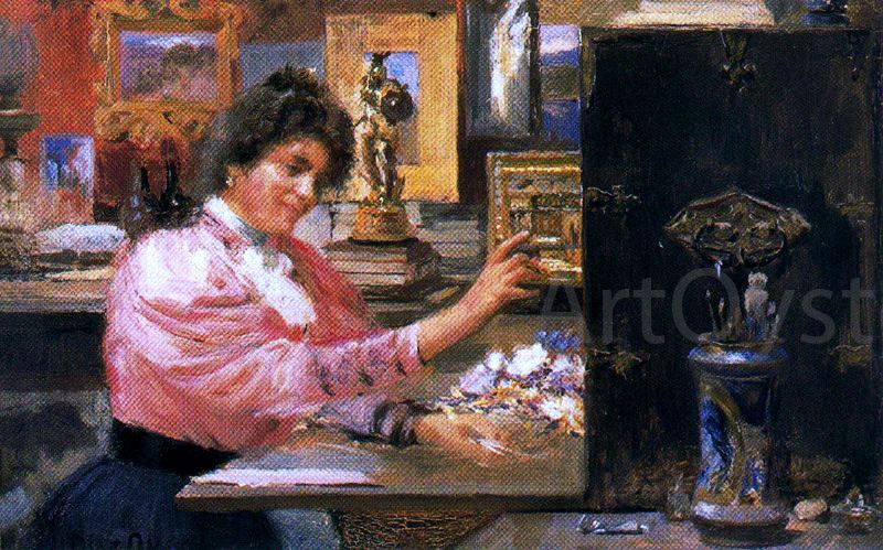 Ignacio Diaz Olano Mujer Escribiendo - Hand Painted Oil Painting