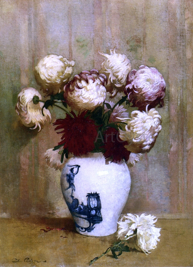  Emil Carlsen Mums in an Oriental Vase - Hand Painted Oil Painting