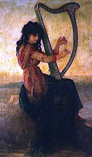  Antoine Ernest Hebert Muse en Dalmatique Jouant de la Harpe - Hand Painted Oil Painting