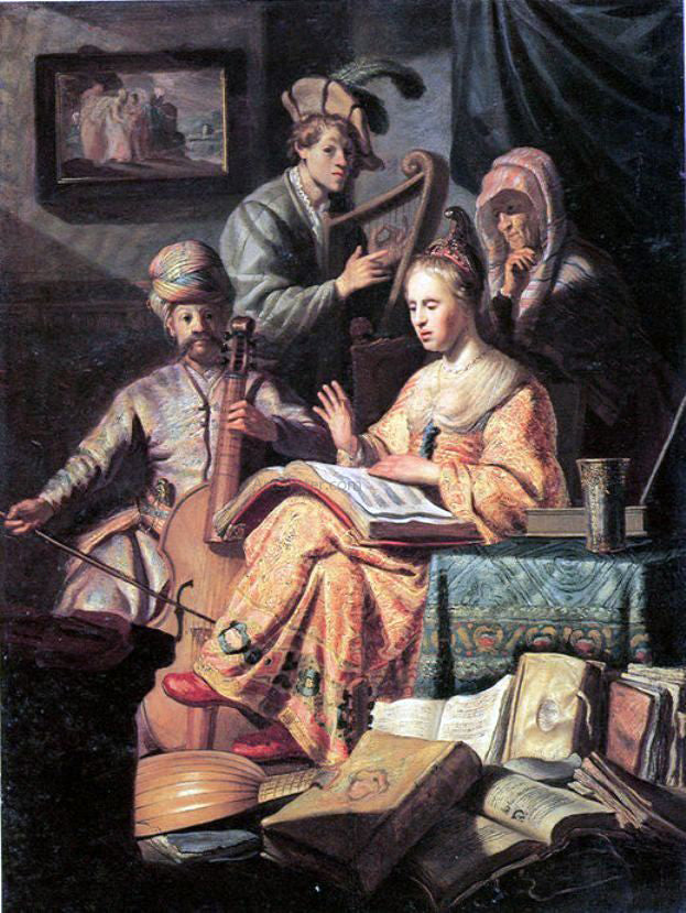 Rembrandt Van Rijn Music Workshop - Hand Painted Oil Painting