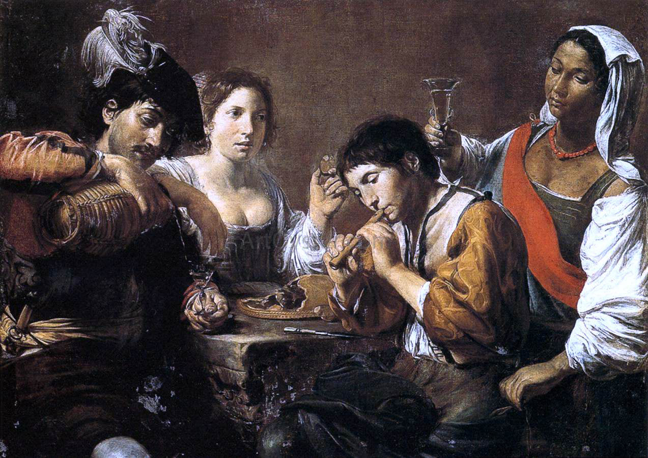 Valentin De boulogne Musician and Drinkers - Hand Painted Oil Painting