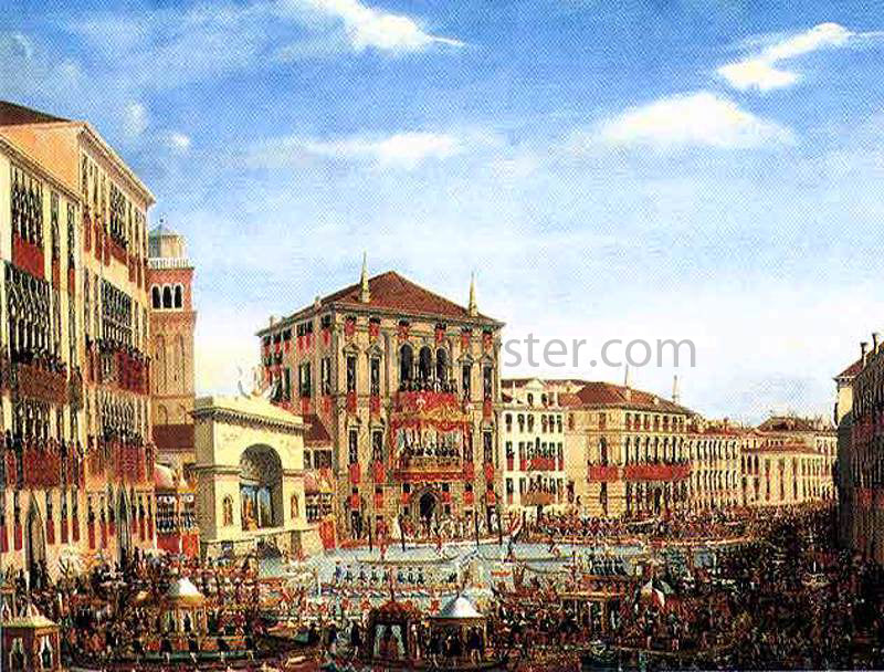 Giuseppe Borsato Napoleon I Presiding over a Regatta in Venice in 1807 - Hand Painted Oil Painting
